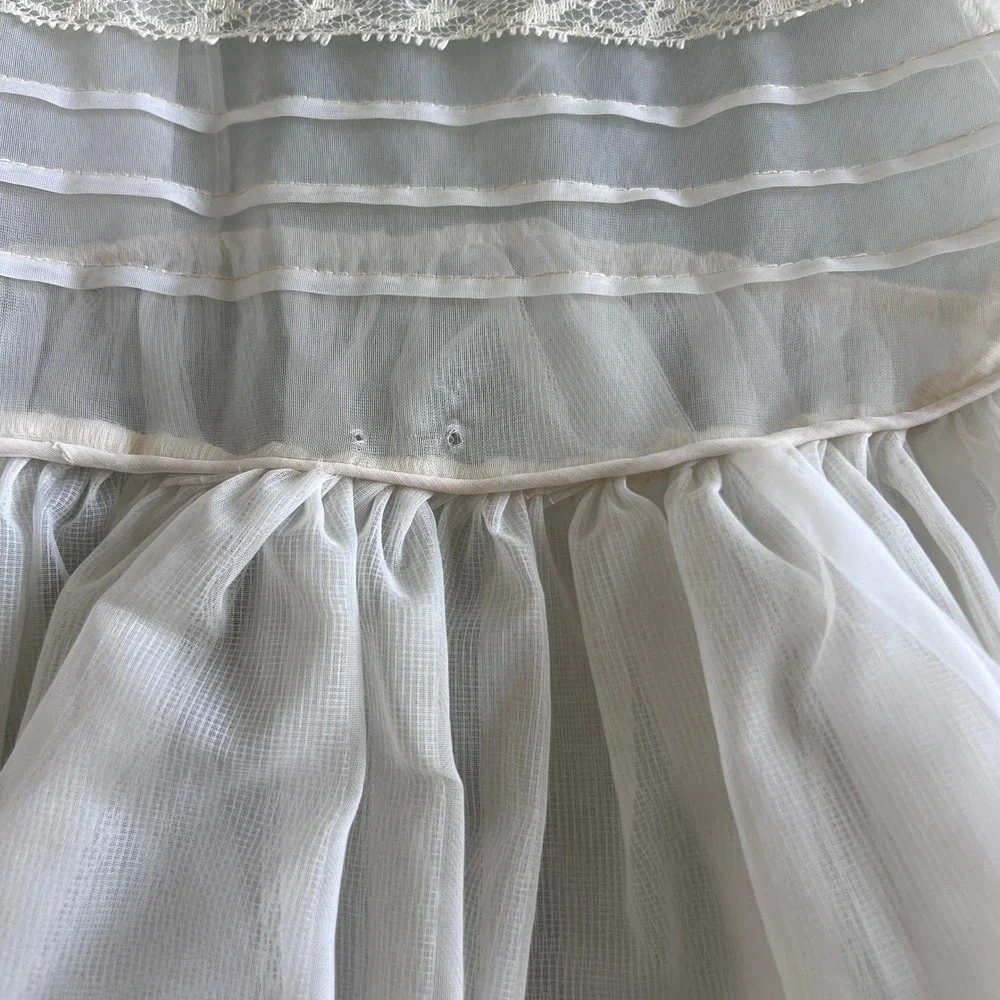 Vintage 1950s Organza Lace Girls Party Dress Sheer Puff Sleeve Peter Pan Collar - Picture 5 of 6